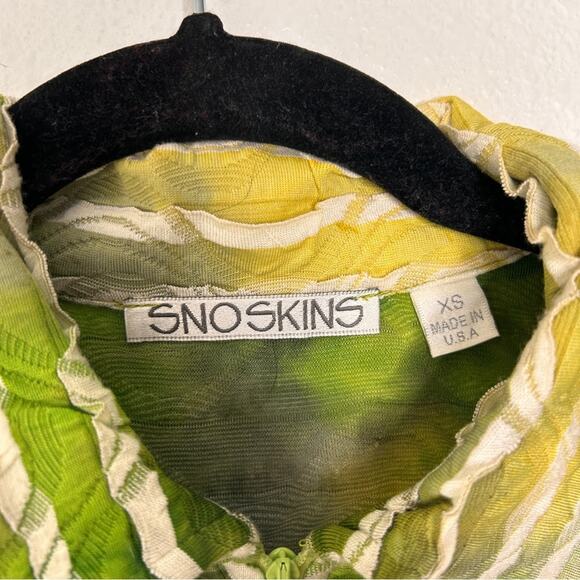 Snoskins XS Jacket Zip Front Textured Crinkle Green Yellow Lightweight - Picture 5 of 8
